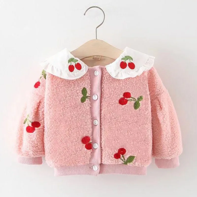 Одежда для малышей; новое плотное Детское пальто с принтом клубники для маленьких девочек; зимняя повседневная верхняя одежда; куртка; одежда