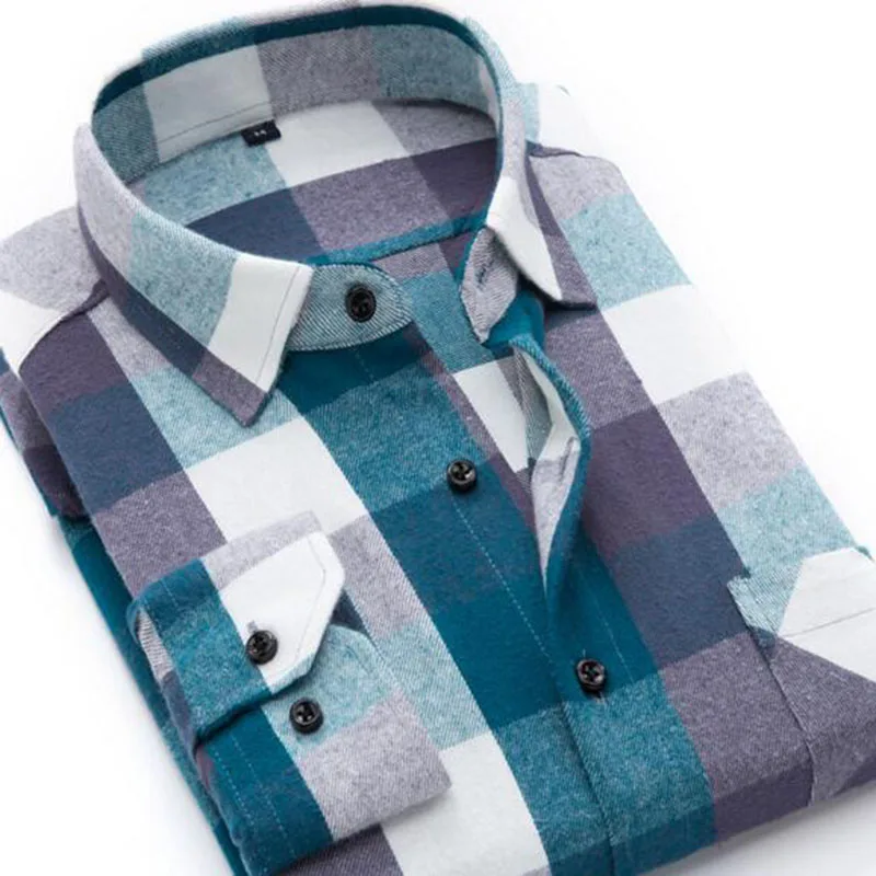 Английский стиль Мужские однобортные дышащие удобные рубашки Camisa, клетчатый принт, чистый хлопок ткань фланелевая - Цвет: black