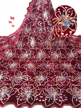 

David-9.8524 embroidered Mesh Tulle fabric Factory price sequins Nigerian lace fabrics