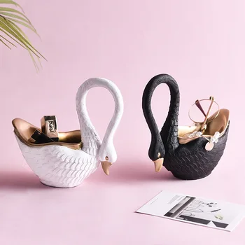 

Nordic Resin Gold-plated White Swan Ornament Handmade Decorations Crafts Porch Coffee Table Jewelry Lipstick Key Storage Box