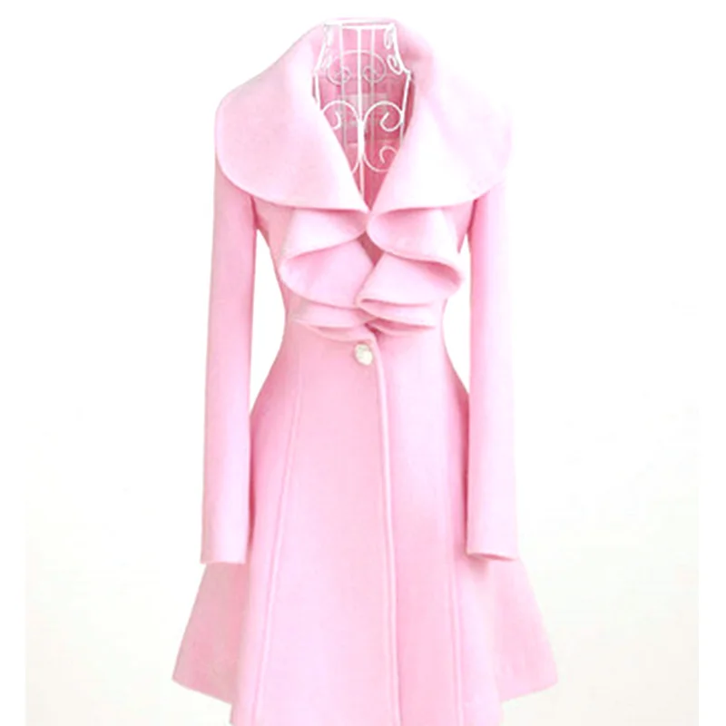 

Autumn and Winter Wear New Woolen Coat In The Long Ruffled Woolen Coat Long Sleeve Women Clothes Fashion Warm Trench Coats 2019