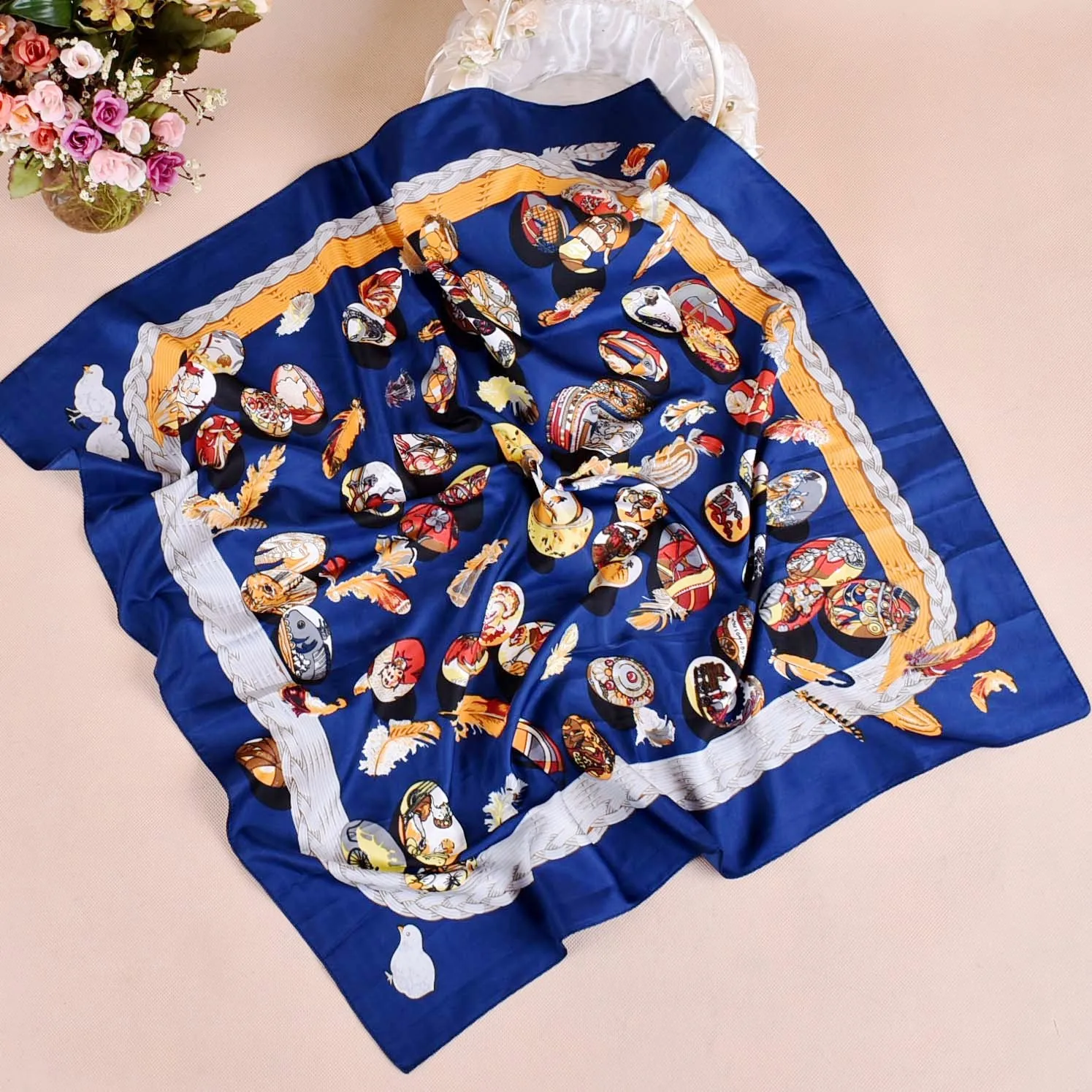 

New Twill 70*70 Square Towel Printed Wire Tobacco Pot, European and American Style Scarf Wholesale