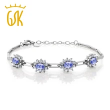 GemStoneKing потрясающий 2,36 карат танзанит и CZ 925 пробы серебряный браслет Fpr для женщин с " расширителем