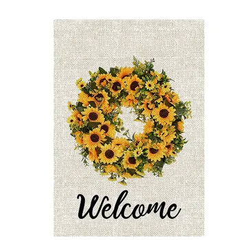 

Double-Sided Welcome Sunflower Wreath Garden Bannerweatherproof Burlap Summer and Autumn Garden Outdoor Decoration Signs