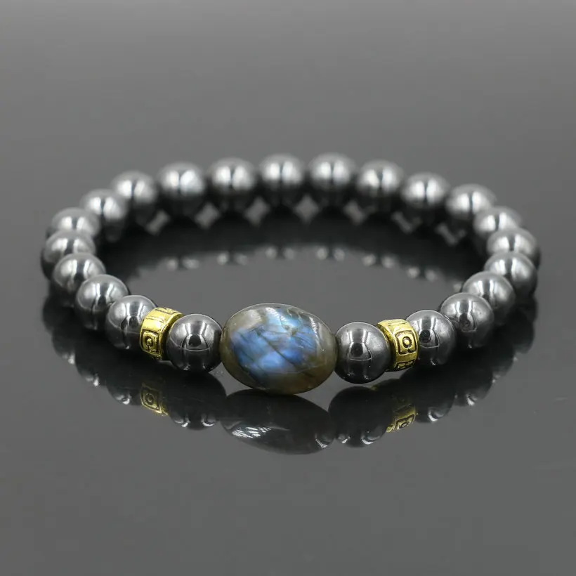 Top Quality Men's Bracelet Hematite Stone Labradorite Moonstone Beads Bracelet For Women Buddha Bracelet Jewelry Gift Tobilleras