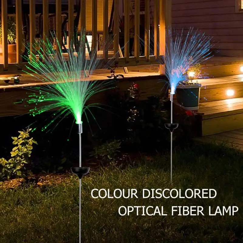 

2pcs Solar LED Optical Fiber Lawn Light Stainless Steel Bracket Colorful Changing Garden Decorative Lamp Gorgeous Look