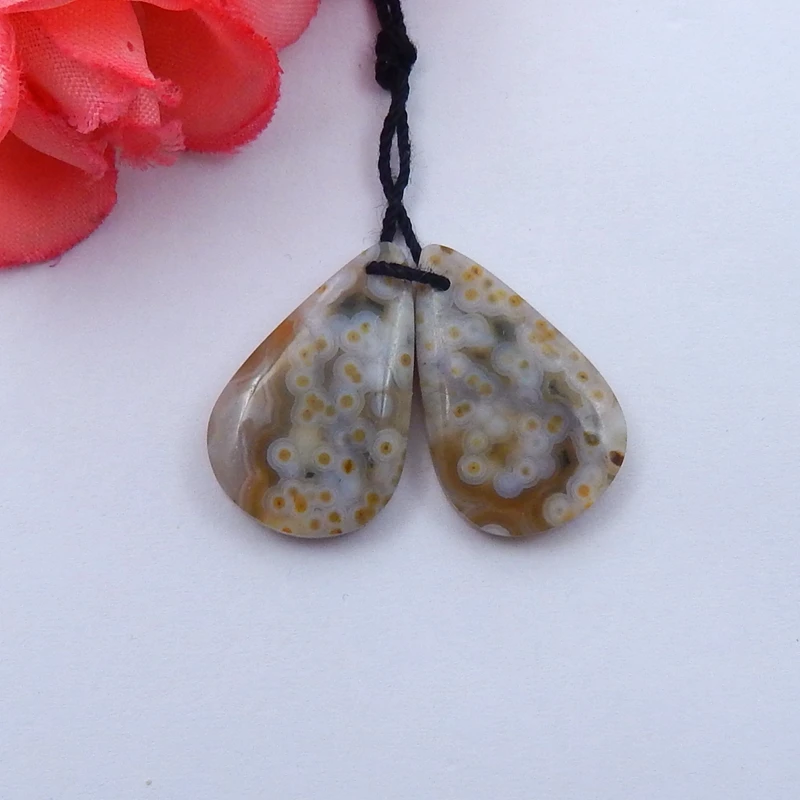 

Handmade DIY Supply Jewelry,Semiprecious Gems Ocean Jasper Handmade Teardrop Earrings Beads 23x14x5mm,4g