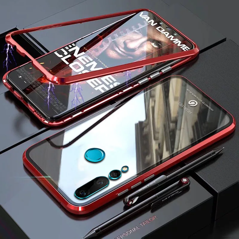 Чехол YonLinTan Coque для huawei Nova 4 4e Nova4 Nova4e Магнитная Рамка Жесткий металлический бампер односторонние чехлы для телефонов - Цвет: red
