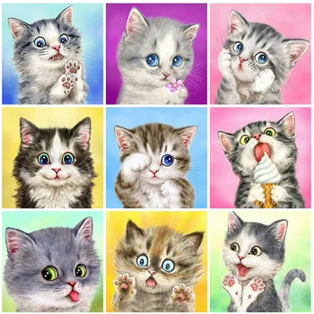 

HUACAN Diamond Painting Cat Decorations For Home Mosaic Animal Embroidery Wall Stickers Handmade Gift