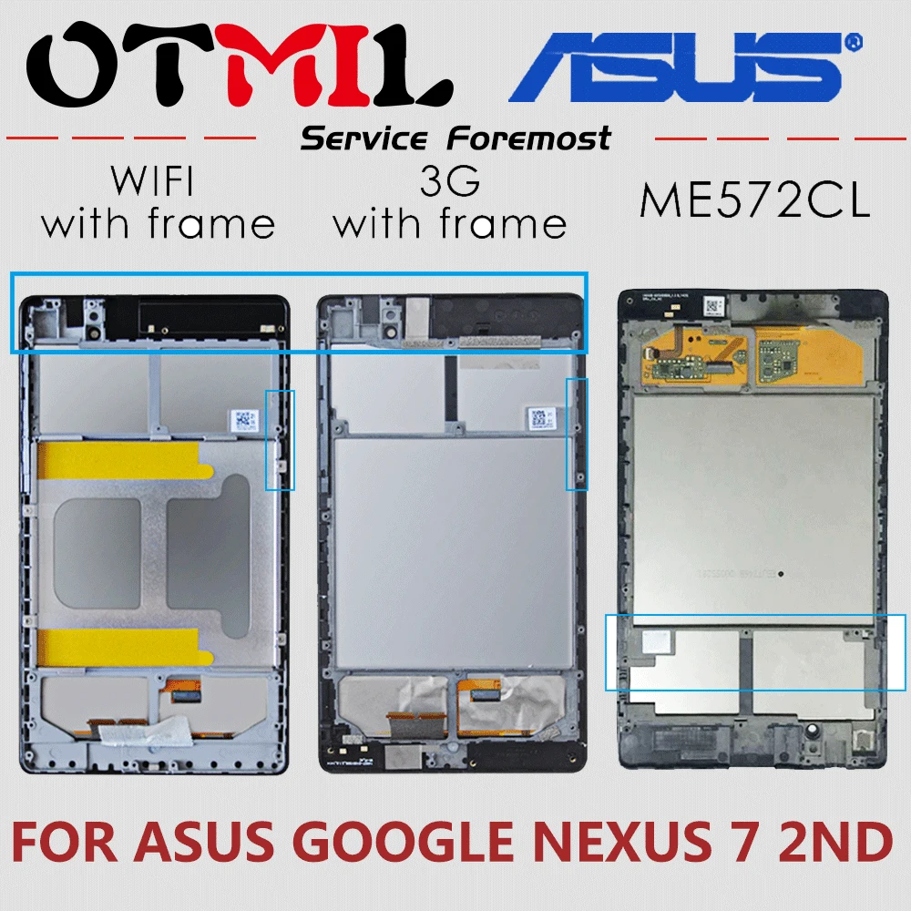 

OTMIL 3G /Wifi Version For Asus Google Nexus 7 2nd Gen 2013 ME571K ME572 Original LCD Display Touch Panel Digitizer With Frame