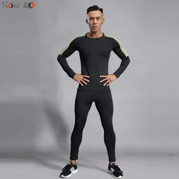 

HOWE AO Men's Sports Compression Racing Set T-Shirt + Pants - Skin Tights Fitness Long Sleeve Training Suits Fitness Clothing