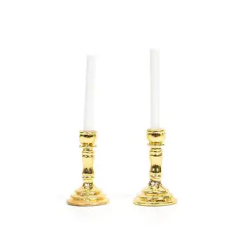 

Dollhouse Miniature 1:12 Gold Candlestick 1 Pair Mini Candle Holders Doll House Furniture Accessories Children Toys