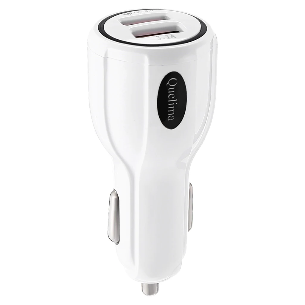 White Car Charger 2 Dual Port QC 3.0 USB Charger Fast Charge Universal For Motorcycle Phone Samsung Xiaomi Huawei Phone Charger 