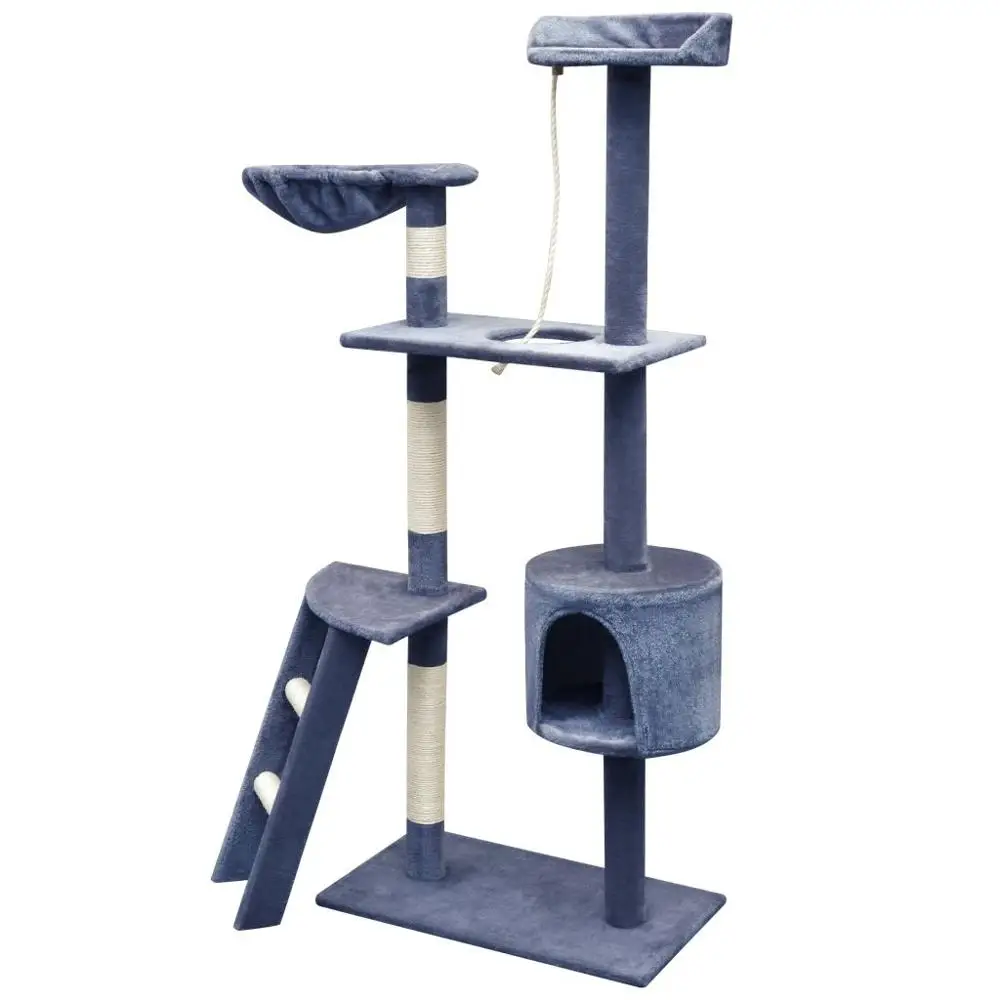 

Cat Tree with Sisal Scratching Posts 150cm Dark Blue Cat Scratches Multi-level Play Center Fully Functional High-rise Platform