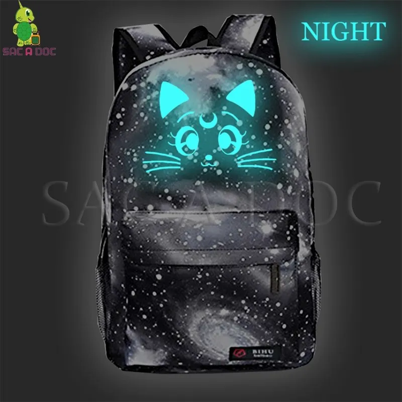 Галактика Сейлор Мун Светящийся рюкзак детские школьные сумки Повседневный Рюкзак Луна Кошка Рюкзак Звездная ночь путешествия Morral Hombre - Цвет: 1