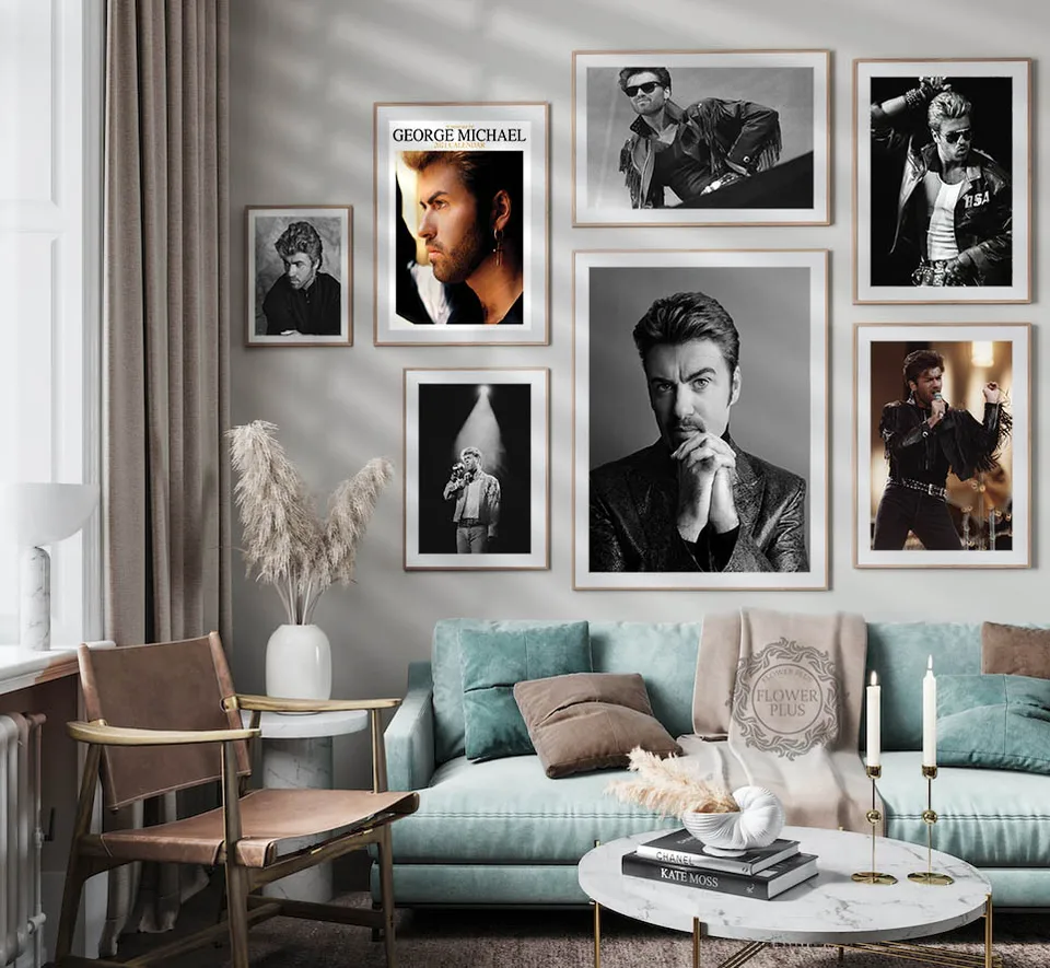 印刷された歌手とジョージマイケルのポスター,芸術的な絵画,壁の写真
