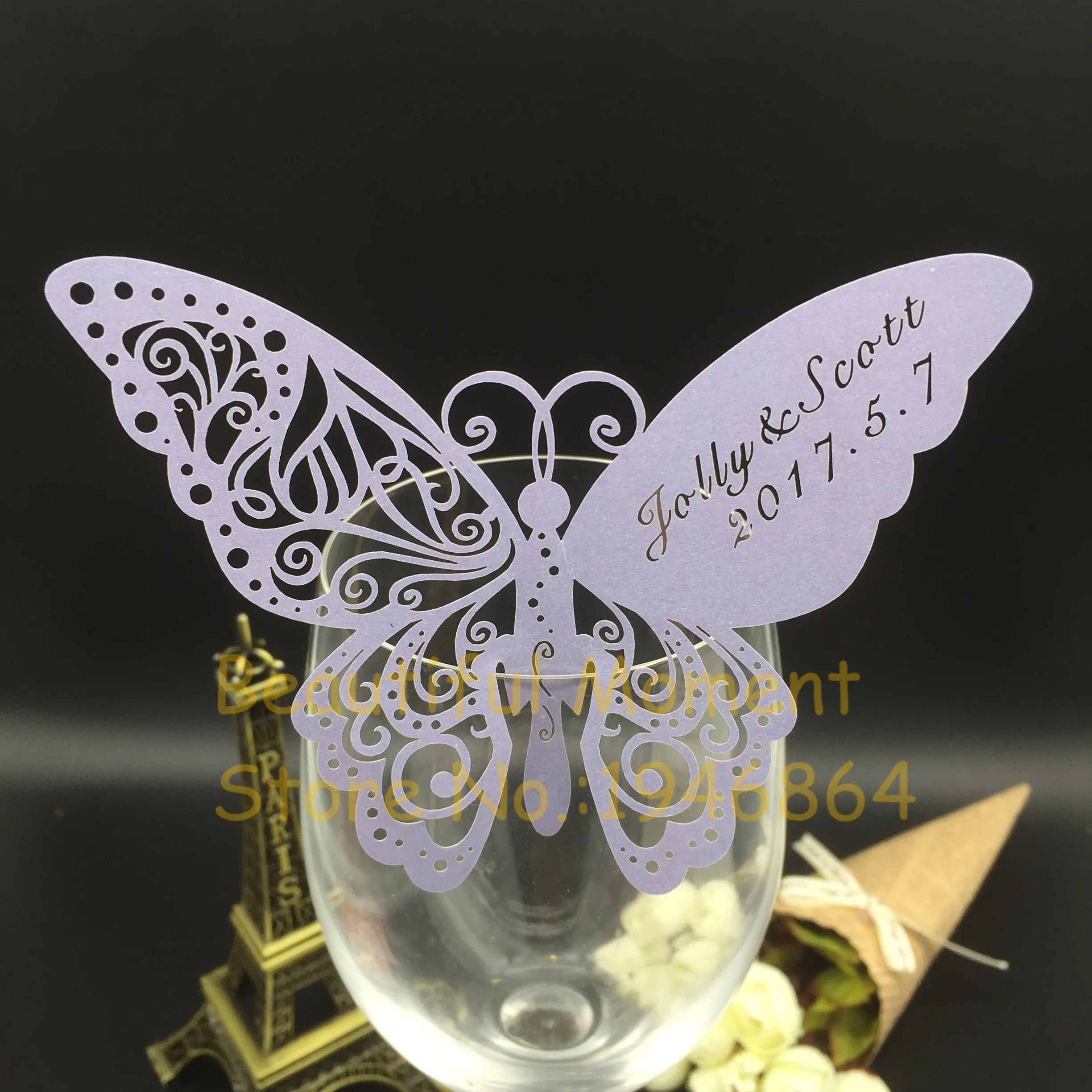 Butterfly Laser Cut Paper Place Card / Escort Card / Cup Card/ Wine Glass for Wedding Party Decoration 60 pieces/lot