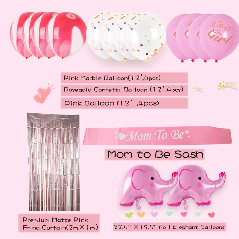 OH BABY Baby Shower украшения для девочек вечерние комплекты это баннер с Девушкой/воздушные шары розовый Золотой фон розовый слон-шар