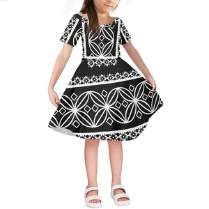 Retro Polynesian Tribal Samoa Hawaii High Quality Kids Dresses New Arrival Girls 2022 Summer Dress Short Sleeve Round neck Dress
