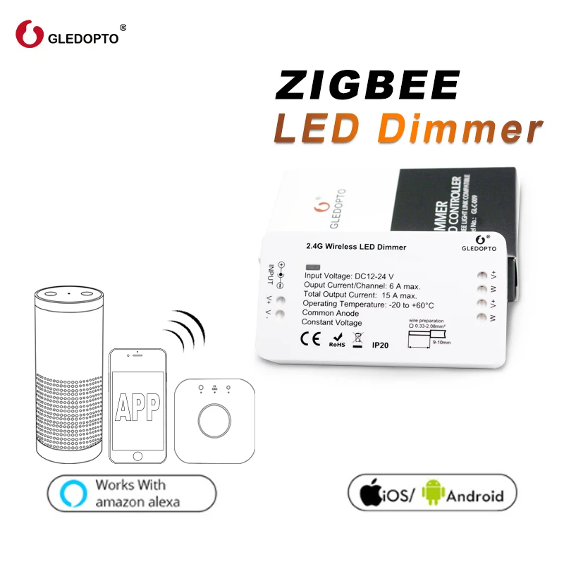 ZIGBEE samrt Светодиодная лента с диммером, контрольный Лер DC12/24 V zll, стандартный светодиодный приложение, голосовое управление, работа с echo plus