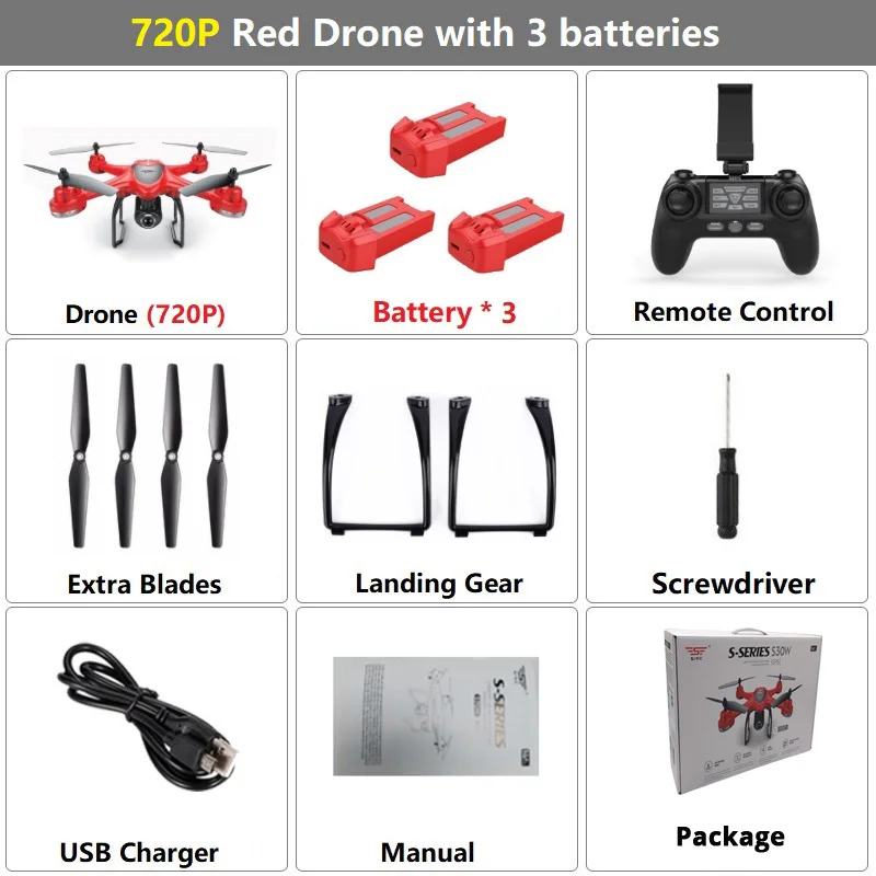 LAUMOX S30W gps Дрон динамический слежение с 1080P HD камера WiFi FPV RC Дрон Профессиональный Квадрокоптер вертолет Дрон VS S70W E58 - Цвет: Set6 720P Red 3B