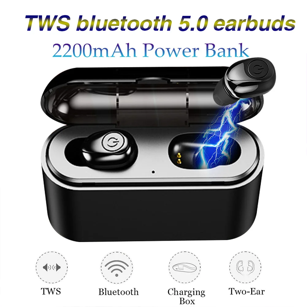 Беспроводная мини-гарнитура Bluetooth 5,0, водонепроницаемые наушники-вкладыши 2200 мАч для мобильного телефона