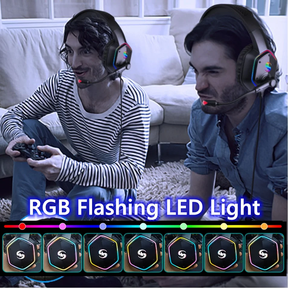 7 1 Stereo LED Gaming Headset For PS4 XBOX Gamer Headphone with Mic Noise Cancel Kid Audifonos PC Computer Over Ear Music Helmet