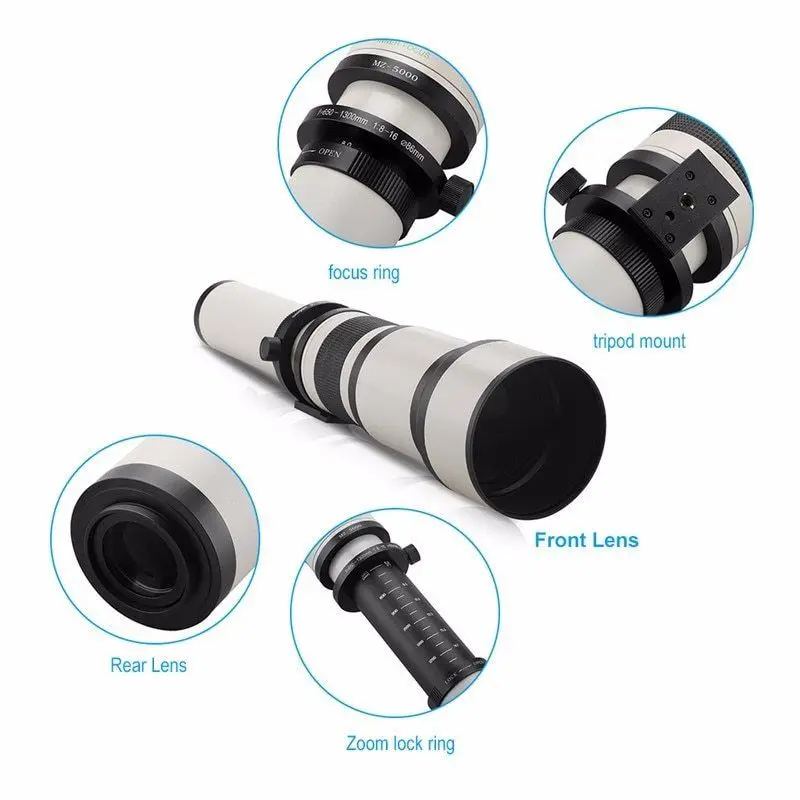 JINTU 650-2600mm with 2X Teleconver Telephoto Zoom Lens for NIKON