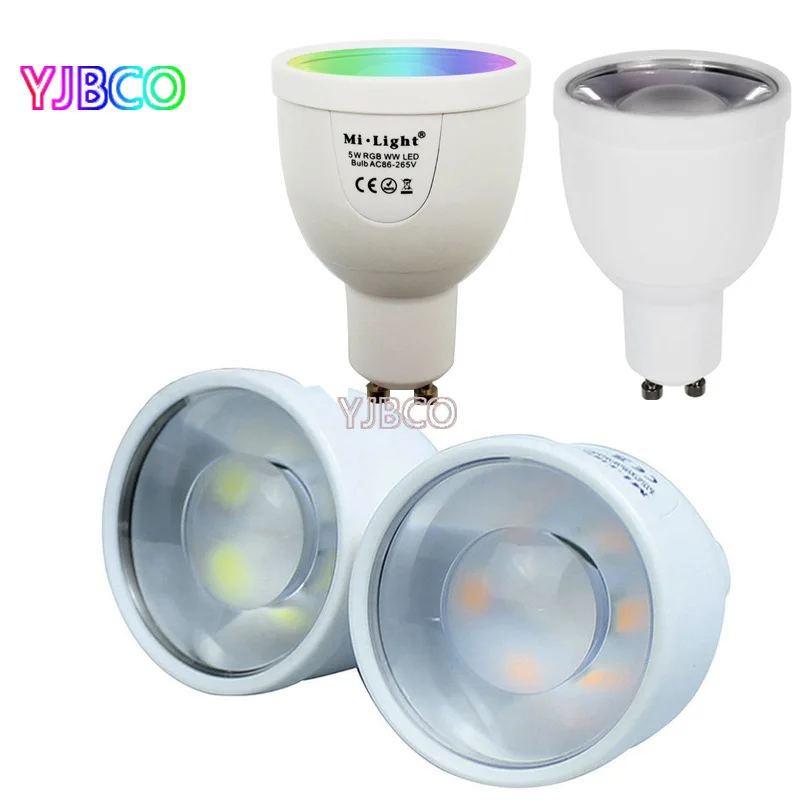 2.4GHz FUT018 series 5W MiLight GU10 Smart  Dimmable 220V 86-265V RGBCW RGBWW LED Bulb Lamp Light FUT096 Remote Control
