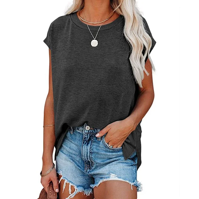 Футболка женская повседневная с коротким рукавом однотонная модная винтажная