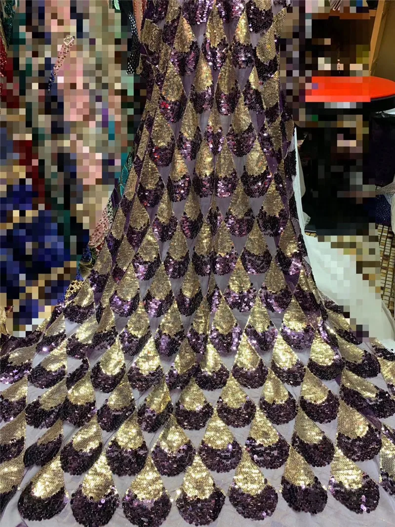 

New design sequins YG-724-880 embroidered Mesh Tulle fabric Factory price Nigerian lace fabrics for fashion show dress