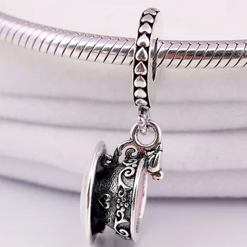 

Original Pink Enamel Lacework Enchanted Tea Cup Pendant Beads Fit 925 Sterling Silver Charm Bracelet Bangle Diy Jewelry