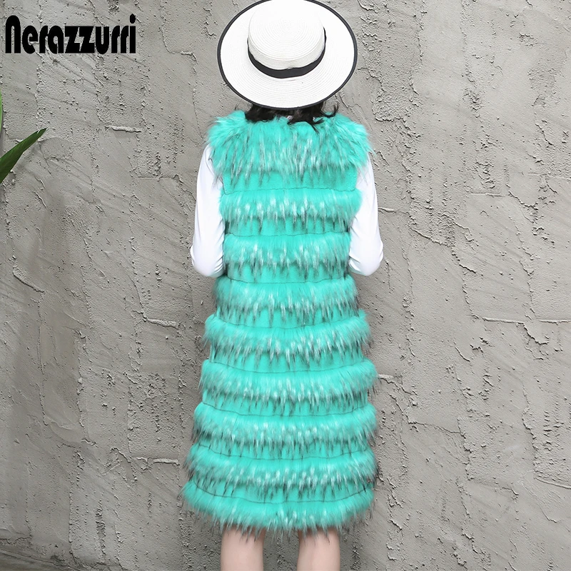 Nerazzurri роскошный длинный жилет из искусственного лисьего меха женская зимняя мода плюс размер куртка без рукавов 5xl 6xl 7xl пушистый gielt искусственный мех жилет меховая жилетка большой размер безрукавка женская