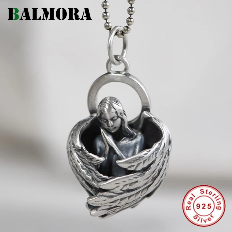 

BALMORA Real 100% 925 Pure Silver Angel Wing Pendant For Women Men Hanging Pendant Thai Silver Jewelry Decoration Without Chain