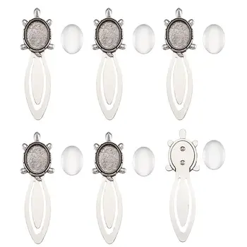 

5Sets Bookmark Makings Sets with Alloy Cabochon Settings and Glass Cabochons Oval Shape Antique Silver Color For Jewelry Making