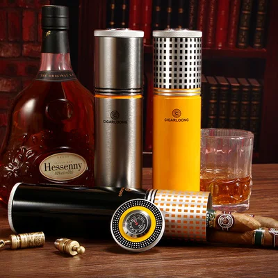  COHIBA Classic Gadgets Aluminium Alloy Travel Cigar Tube Portable Jar Outdoor Cigar Humidor W Humid