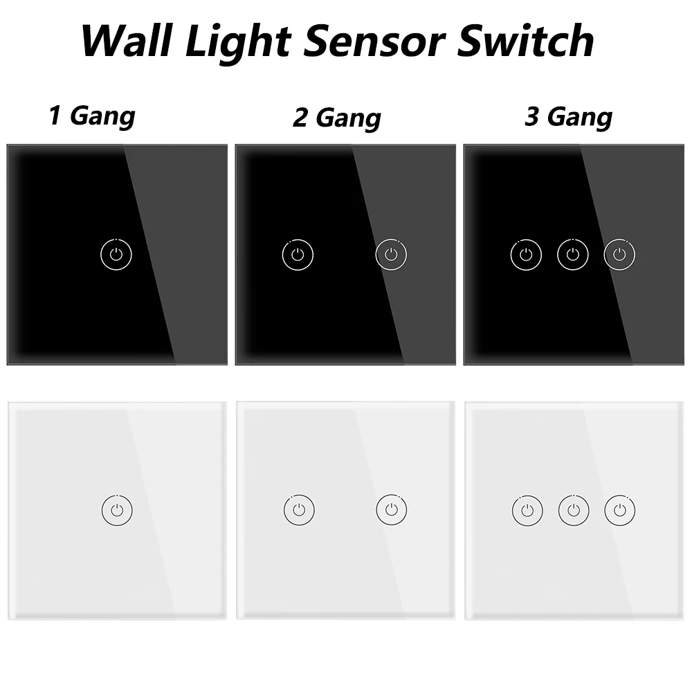 

Wall Light Touch Sensor Switch Without Neutral Wire 1 2 3 Gang 1 Way EU UK Power Crystal Glass Panel Screen 220V
