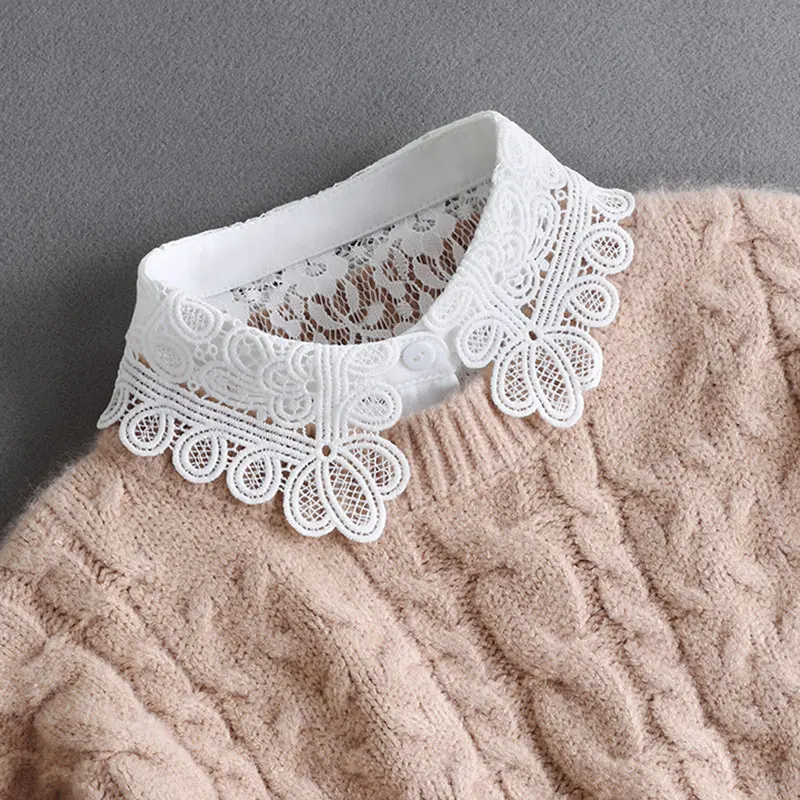 White Lace Fake Collar Women Detachable Collars Choker Beads False Collar Woman Fake Half Shirt Collar Remoable Faux Col Tie