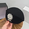 Japanese Korean version of autumn and winter new black wool beret painter hat pearl bright diamond lady stewardess hat female ► Photo 1/6