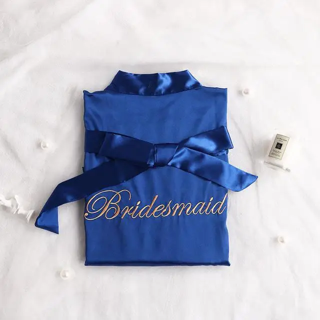 Сексуальные мини сна ночная рубашка пижама халаты для невесты в китайском стиле для женщин, из искусственного шелка с вышивкой невесты кимоно для невесты халат платье - Цвет: Blue A Bridesmaid