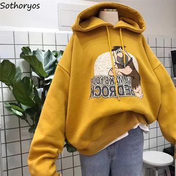 

Hoodies Women Simple Printed Hooded Thicker Warm Korean Style High Quality Clothing Womens Loose Students Lovely Sweatshirts New
