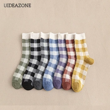 

UIDEAZONE 3Pairs Plaid Women Socks Girls Woman Ladies Short Sock Free Size 3 Pairs Set 2019 Autumn Winter