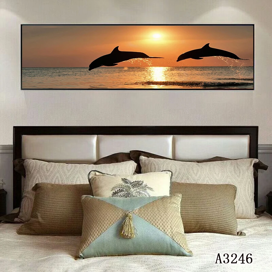 

Modern Abstract Oil Painting Print on Canvas The Dolphins Sunrise Seascape Canvas Art Printing Wall Art Picture for Home Decor