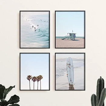 

4 Pcs Ocean Beach Decor Art Prints Nautical Themed Beach Wall Decor and Decorations for Home Beach Art Beach Decor