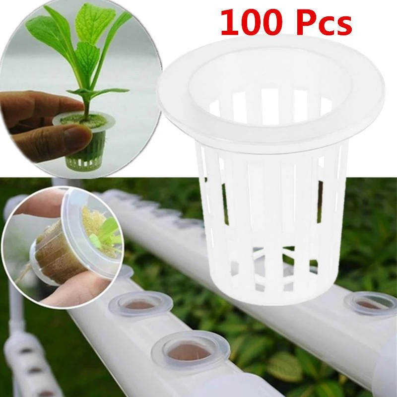 100pcs Hydroponic Mesh Pot Net Aeroponic Cup Basket Planting Grow Clone Nursery