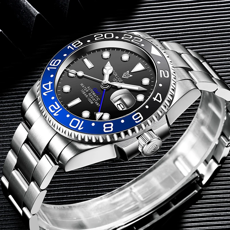 US $85.49 LIGE DESIGN 2020New GMT Watch Men Automatic Watch Ceramic Bezel Waterproof Sport Mechanical Wristwatch Sapphire Glass 316L Steel