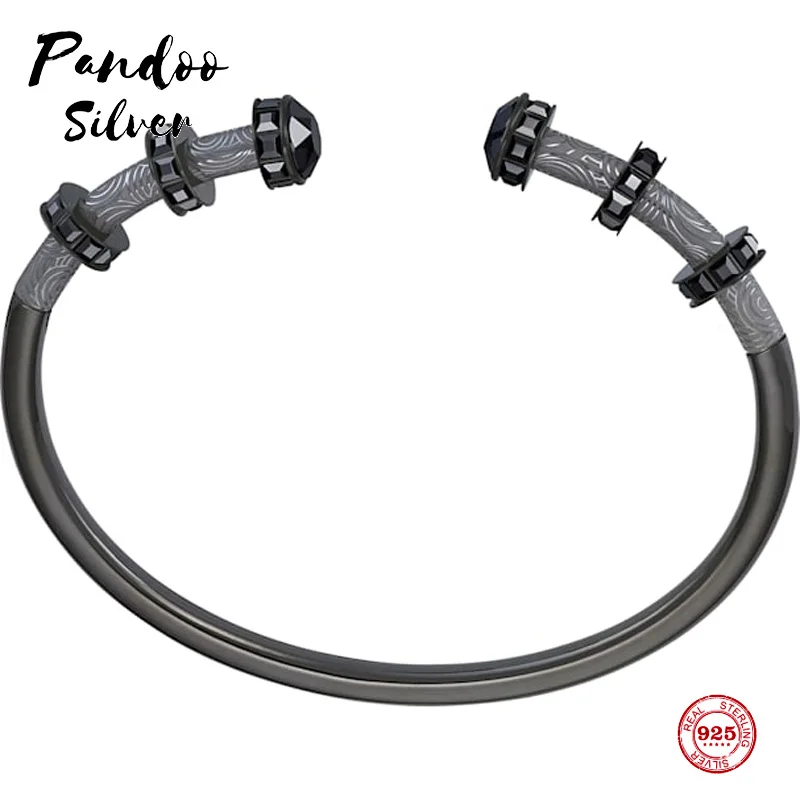

PANDOO Fashion Charm Pure 925 Silver Original 1:1 Copy, Simple Single Circle Opening Fashion Bracelet Men's Luxury Jewelry Gifts