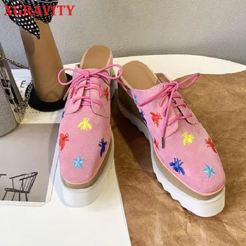 

XGRAVITY 2020 Spring Summer Wedge Shoes Elegant Closed Toe Slippers Fashion Women Thick Sole Platform Shoes Lady Sandals B155