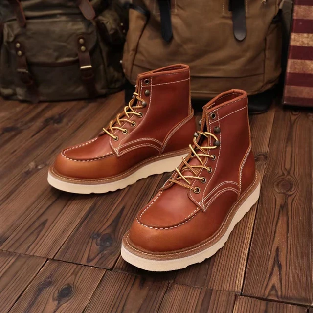 Dropship Spring Autumn Winter Ankle Boots Men Retro Casual Lace Up Leather  Shoes Mid-top Hand Sewn Outdoor Motorcycle Vintage Brown Green to Sell  Online at a Lower Price