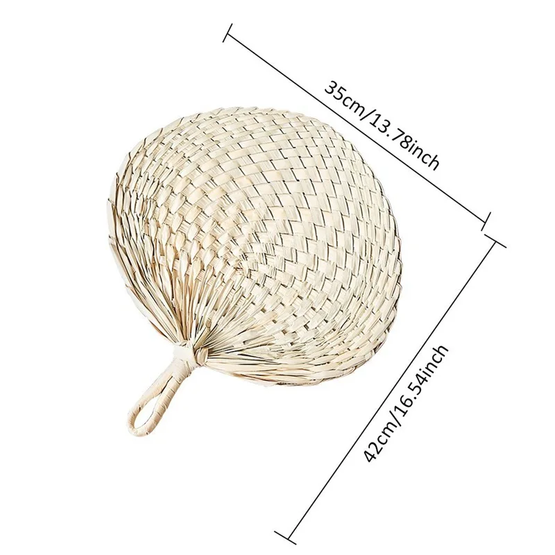 Chinese style handmade fan Natural hand weaving palm leaf fan Blades portable Cooling fan for Camping Hiking